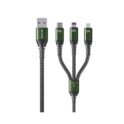 WEKOME WDC-170 Raython Series 6A 3 in 1 USB to 8 Pin+Type-C+Micro USB Fast Charge Data Cable Length: 1.2m